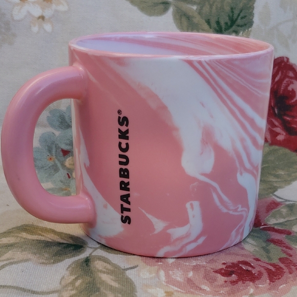 Starbucks Pink And White Ceramic Marble Swirl Collectible Coffee Mug - Picture 1 of 9